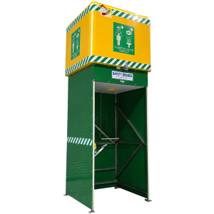 Tank-fed drench shower and eyewash combination unit 